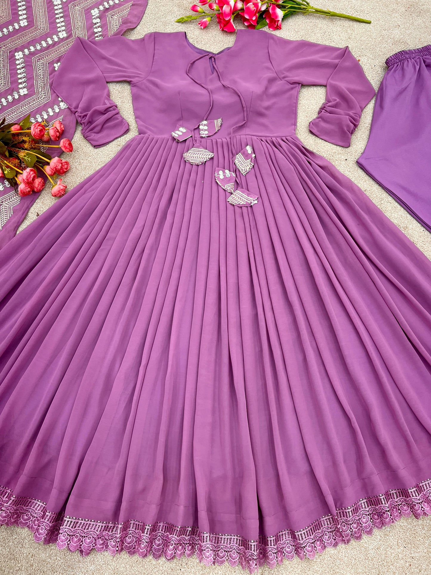 š Introducing Our Latest Collection: Elegant Party Wear Faux Georgette Gown with Stunning Flair! š