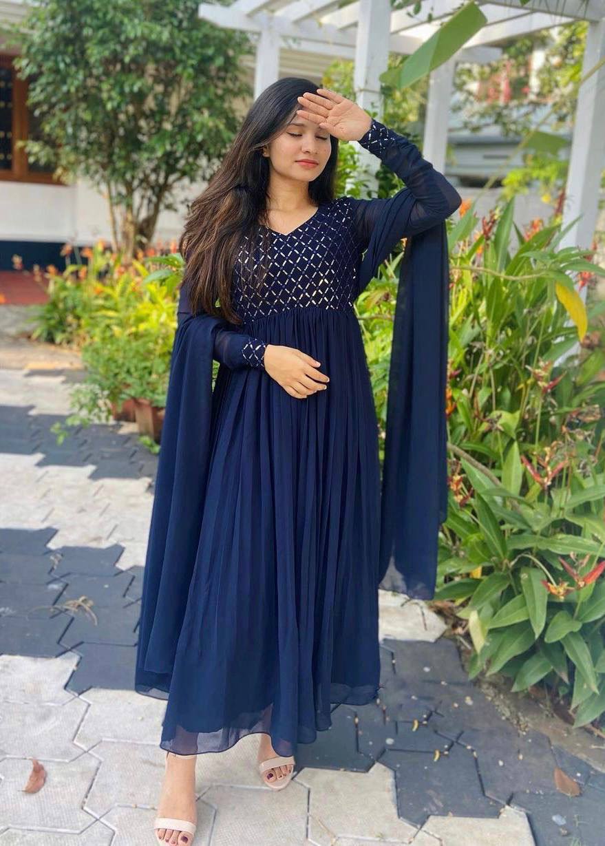 Introducing the Blue Sequence Koti Maxi With Dupatta - Elevate Your Style Game