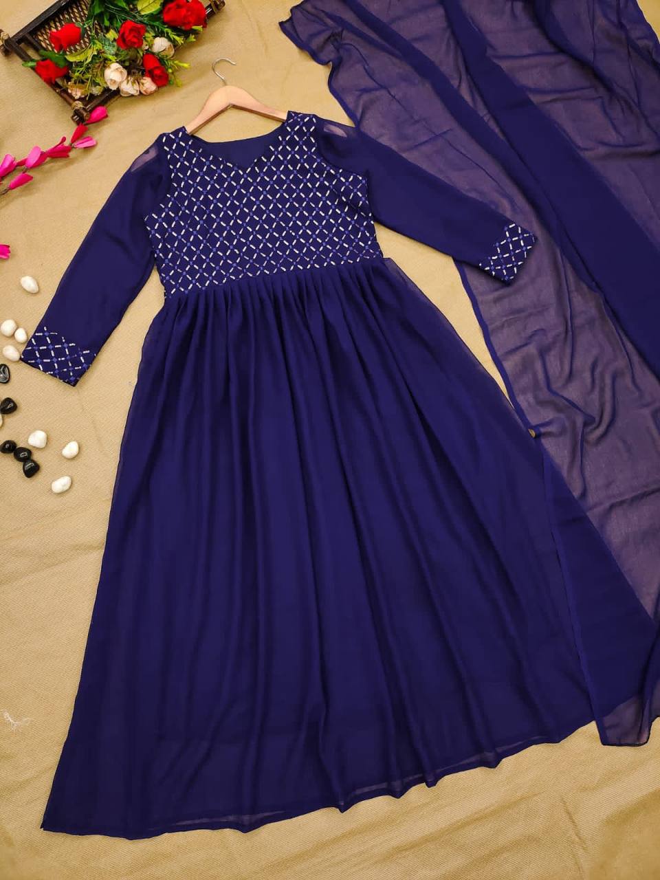 Introducing the Blue Sequence Koti Maxi With Dupatta - Elevate Your Style Game