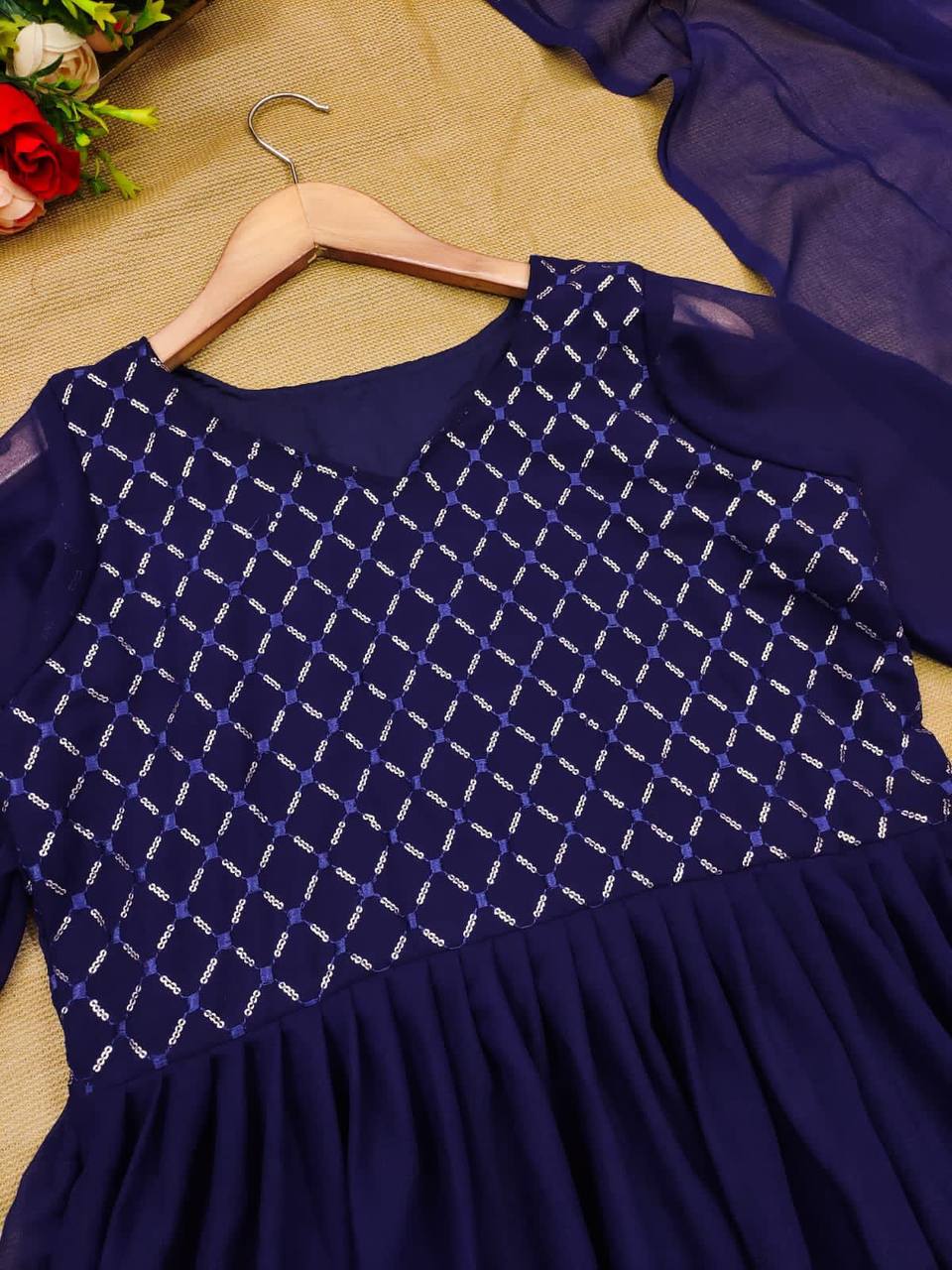 Introducing the Blue Sequence Koti Maxi With Dupatta - Elevate Your Style Game