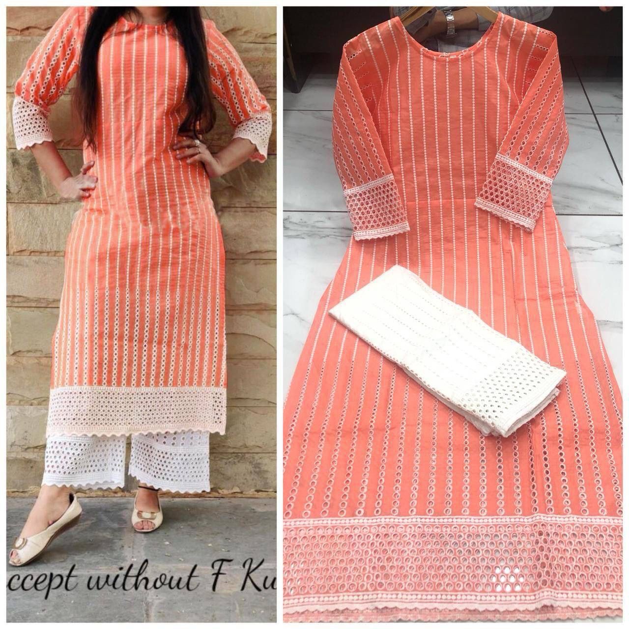 Pure Chickenkari Cotton Kurti and Plazo set!