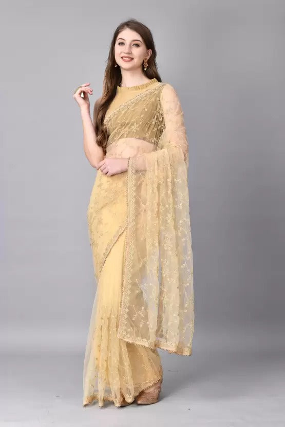 Elegant Net Embroidered Saree With Blouse