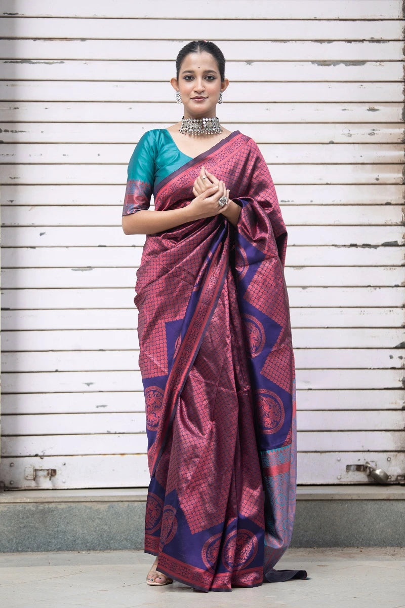 Bangalori Silk Saree with Exquisite Kalamkari Design