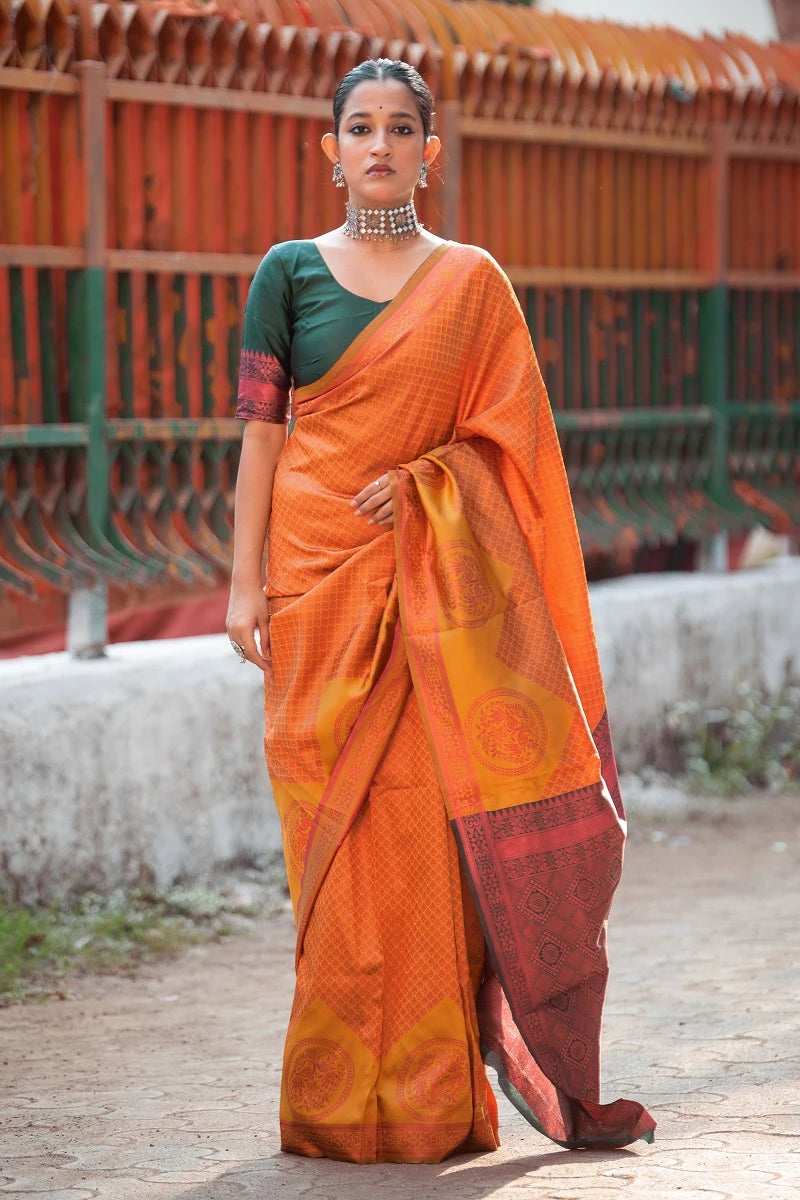 Bangalori Silk Saree with Exquisite Kalamkari Design