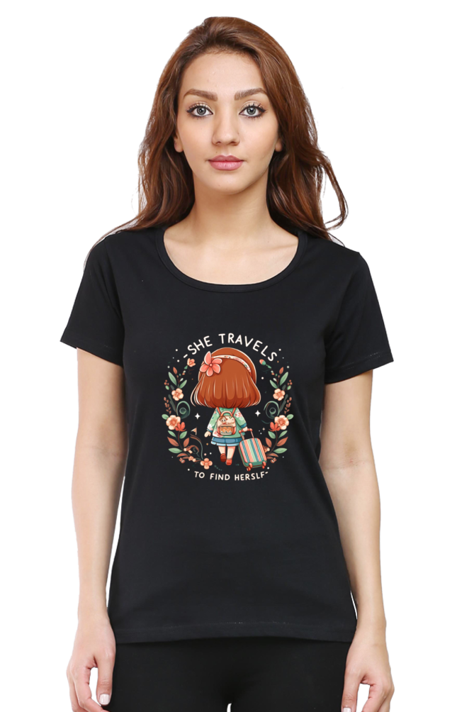 She Travels To Find Herself Tshirt Top For Travel Emthusiasts