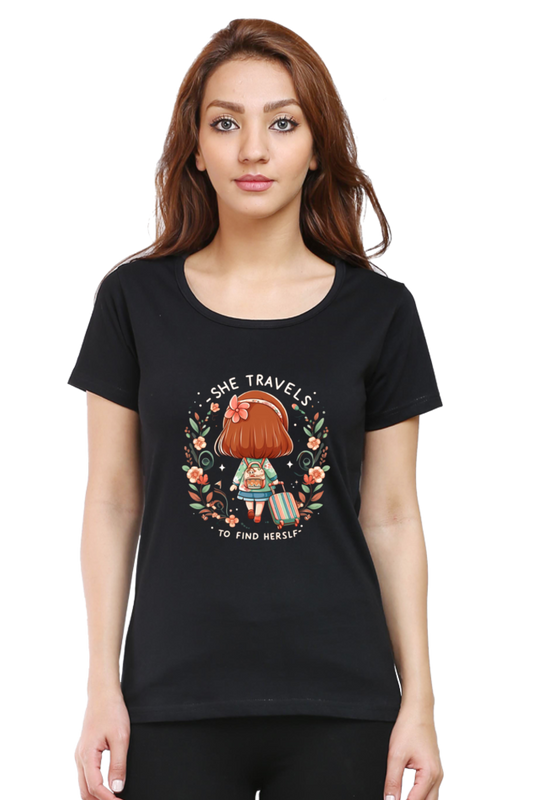 She Travels To Find Herself Tshirt Top For Travel Emthusiasts