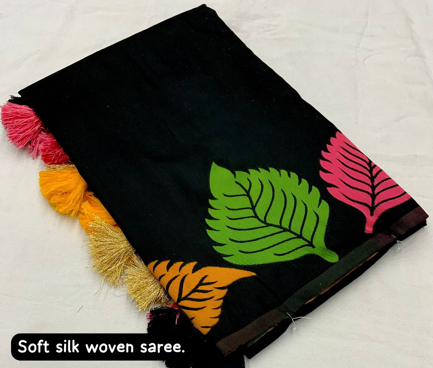 New Black Edition Woven Saree in Soft Silk Multicolour with Zari Woven Pallu!