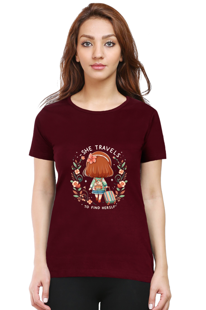 She Travels To Find Herself Tshirt Top For Travel Emthusiasts