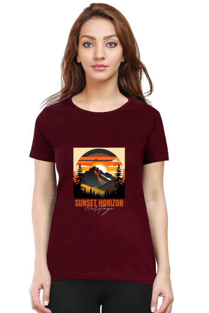 Sunset Horizon Graphic T-shirt For Women