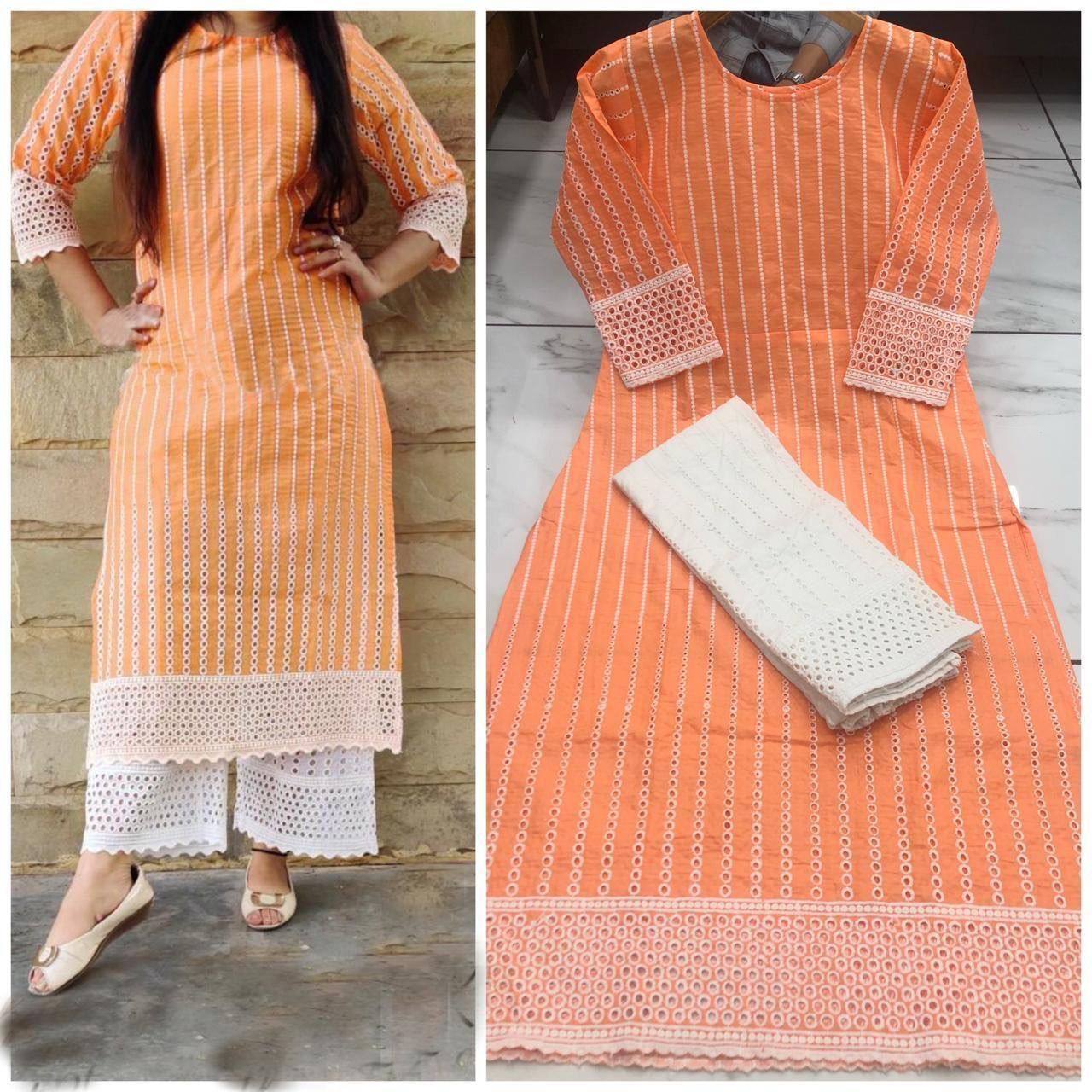 Pure Chickenkari Cotton Kurti and Plazo set!