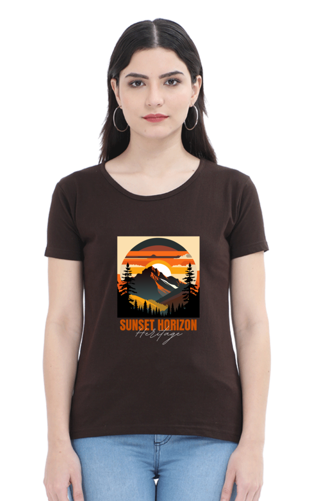 Sunset Horizon Graphic T-shirt For Women