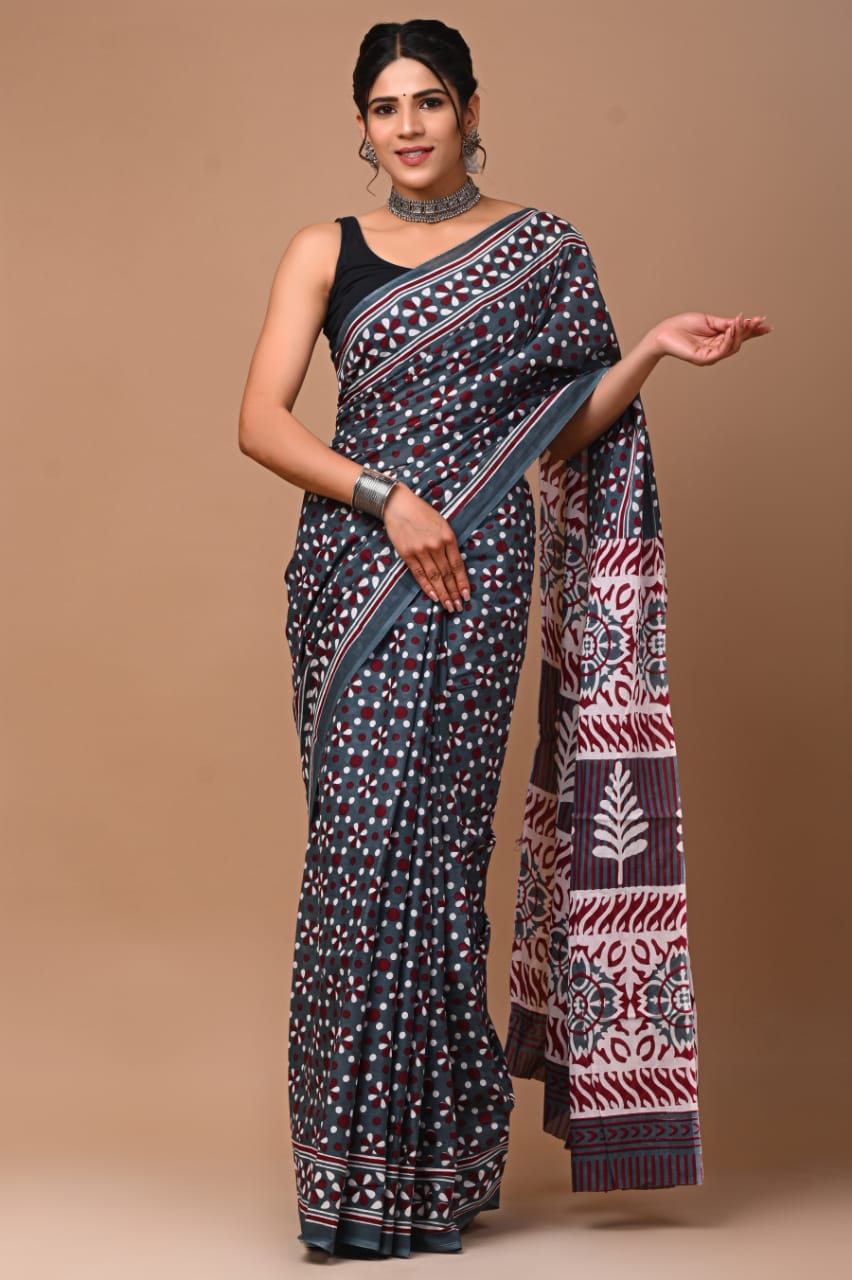 Elevate Your Style with Our New Hand Block Printed Cotton Mulmul Sarees