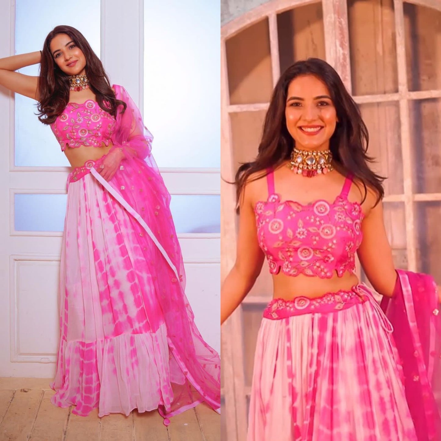 "Elegance Personified! White and Pink Silk Lehenga Choli "