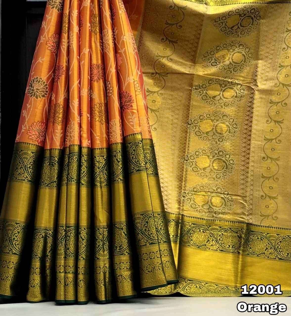 Kanjivaram Semi Pattu Silk Saree with Gold Zari Weaving and Floral Desig