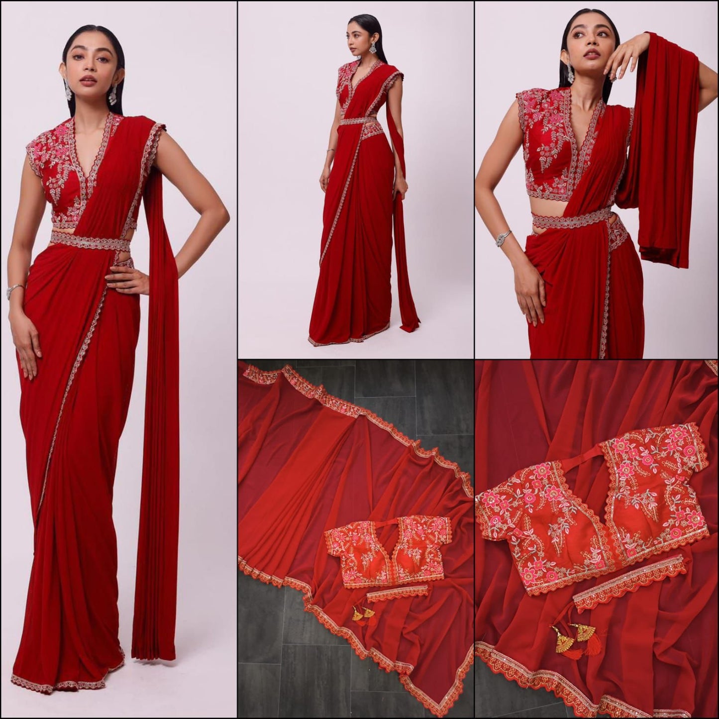 🌟 Introducing Our Exclusive "One More Super Hit" Embroidery Ready To Wear Saree! 🌟