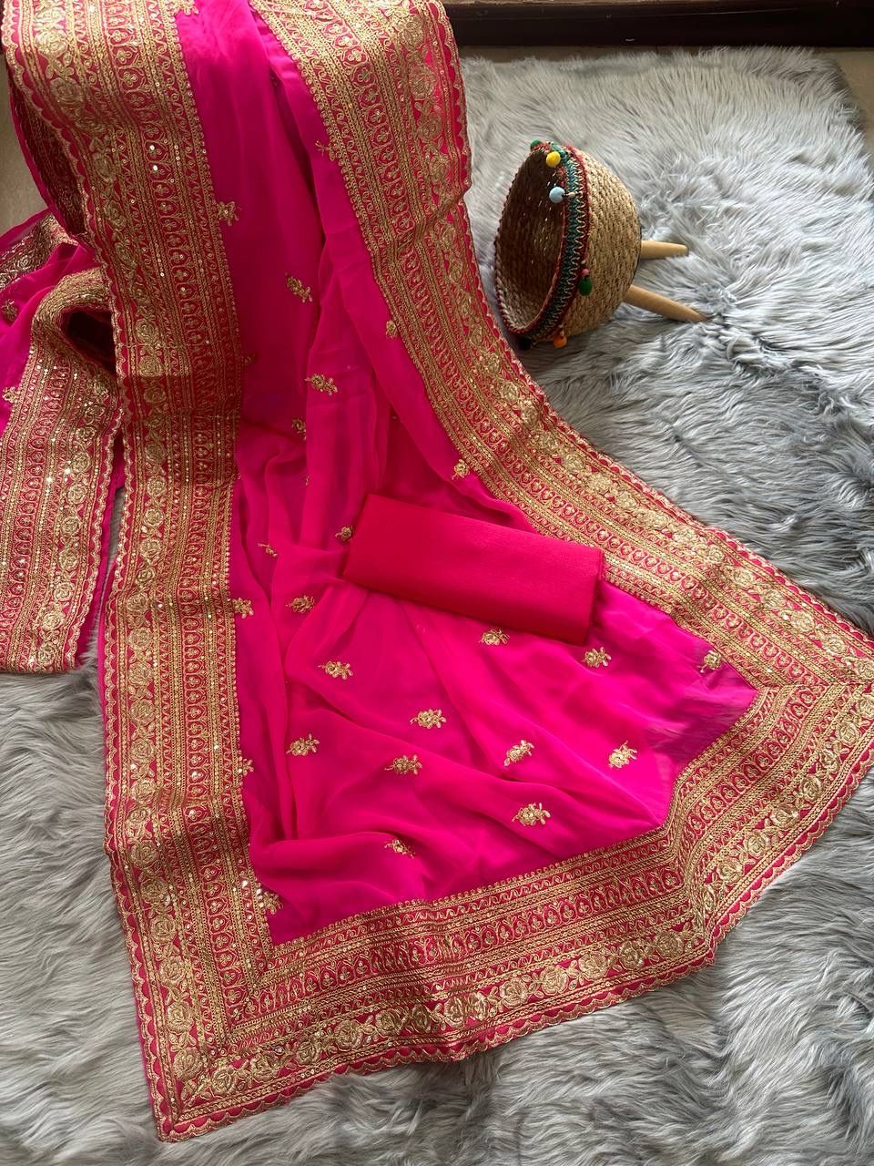 Embroidered Georgette Silk Saree