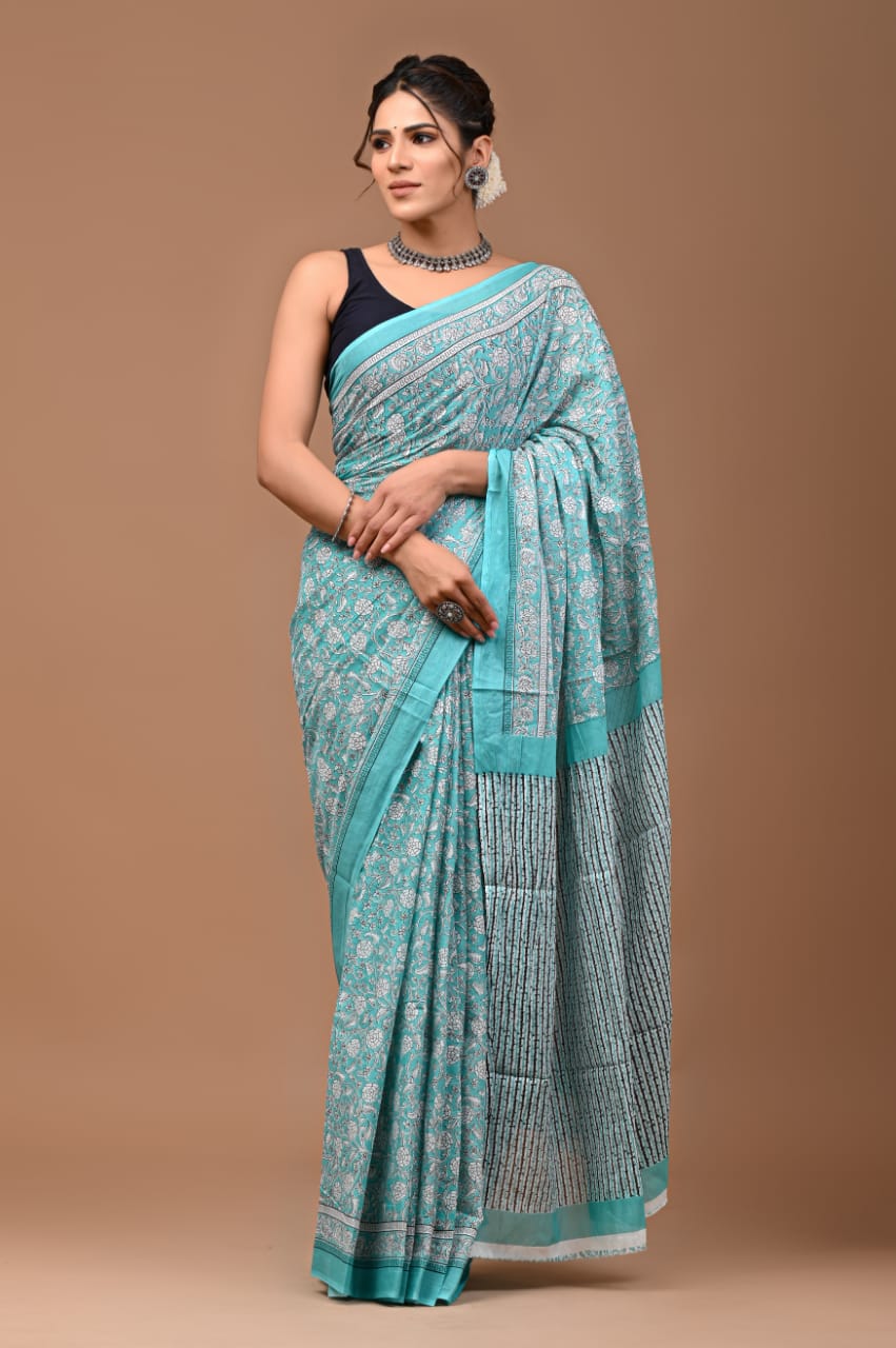 Elevate Your Style with Our New Hand Block Printed Cotton Mulmul Sarees