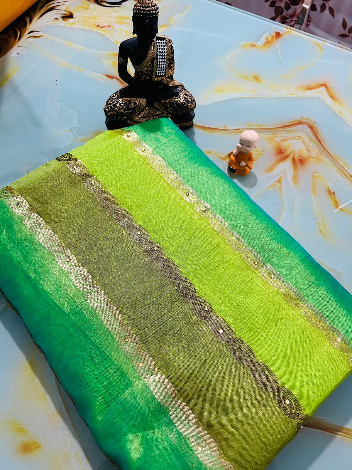 GREEN ORGANZA SAREE