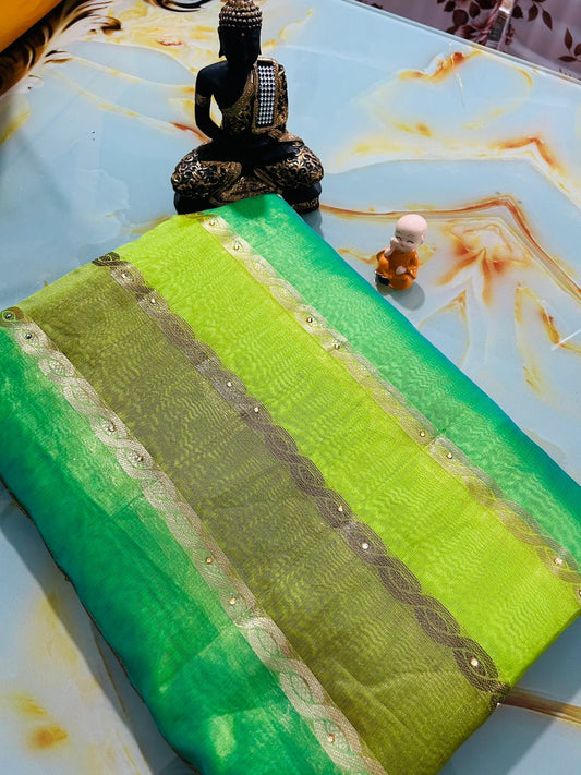 GREEN ORGANZA SAREE