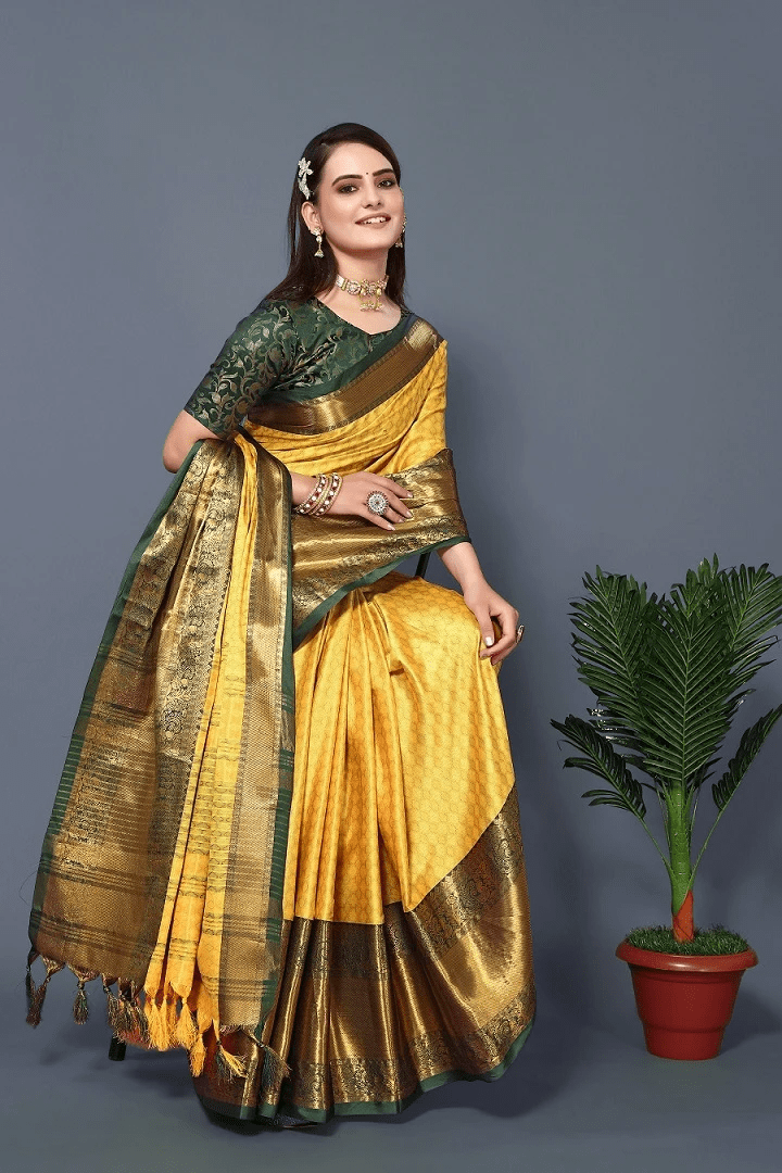 Radiate Elegance: Jari-Worked Banarasi Silk Saree, Perfect for Parties