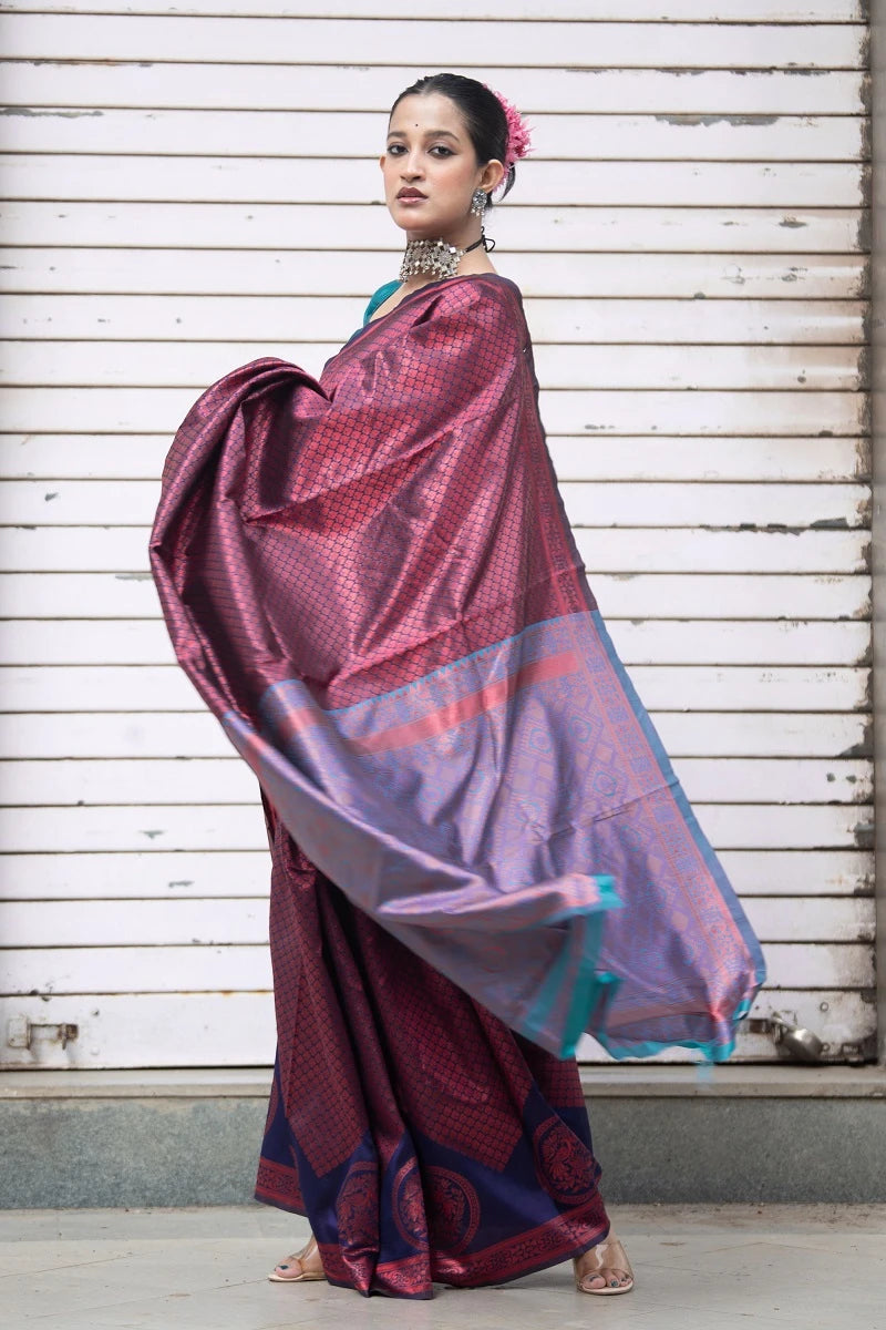 Bangalori Silk Saree with Exquisite Kalamkari Design