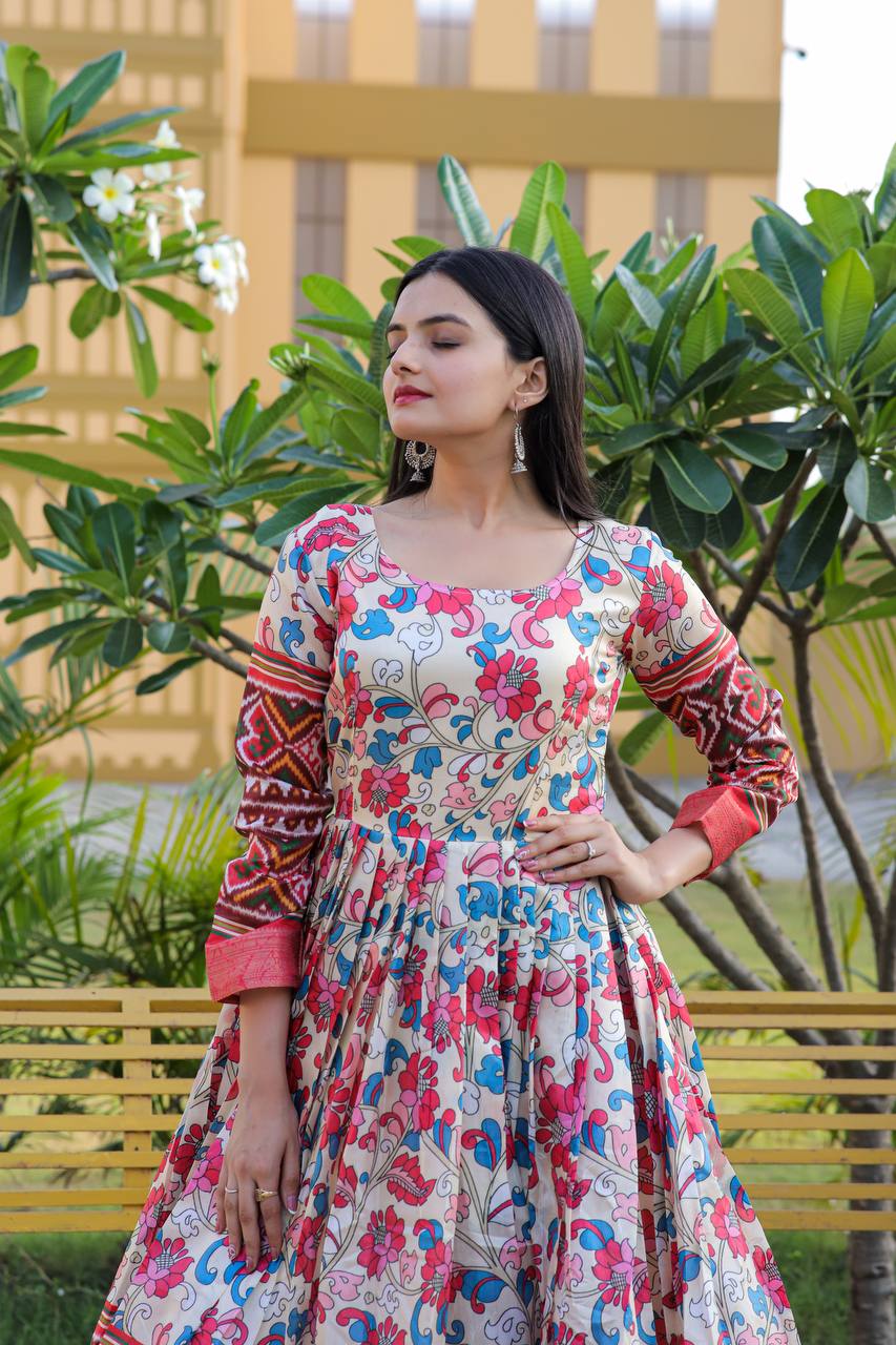 Designer Ready-to-Wear Kalamkari Designed Silk Gown