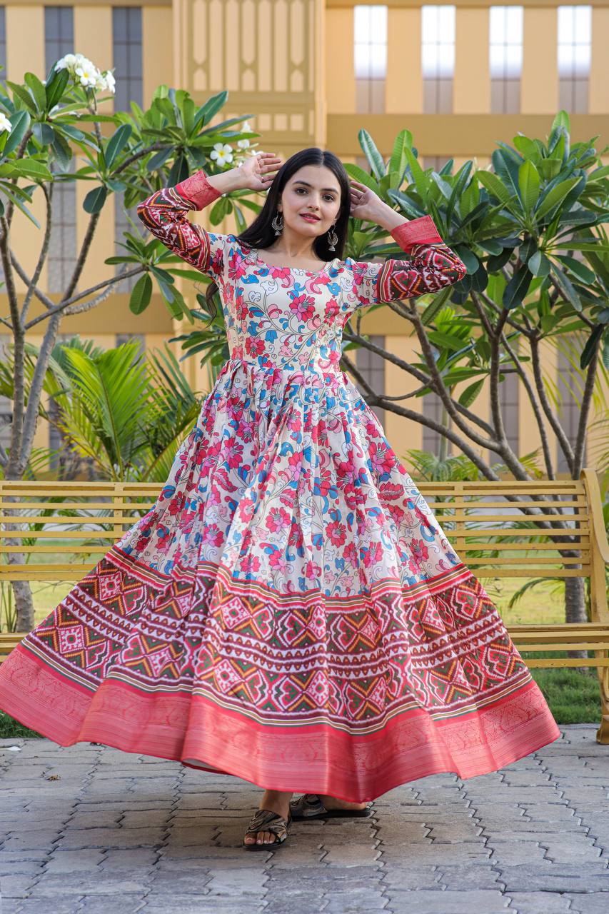 Designer Ready-to-Wear Kalamkari Designed Silk Gown