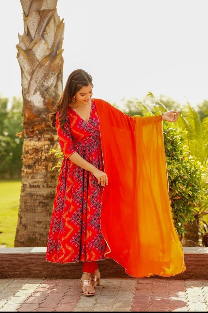 Fresh Multicolor Maxi Gown Set with Matching Dupatta