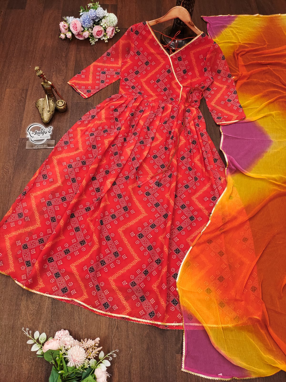 Fresh Multicolor Maxi Gown Set with Matching Dupatta