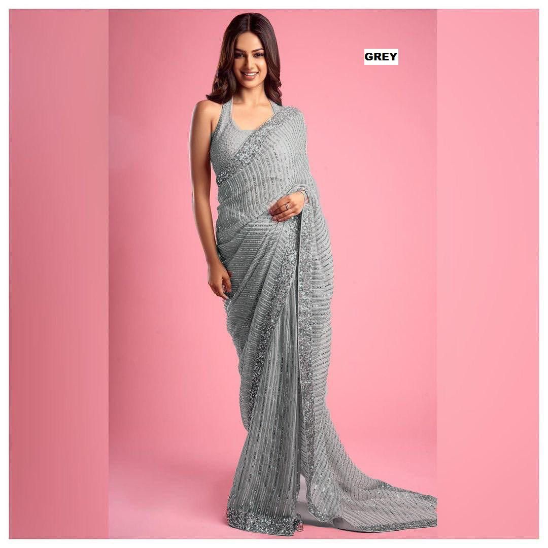 MISS UNIVERSE Georgette Saree Adorned with Exquisite Sequin Embellishments