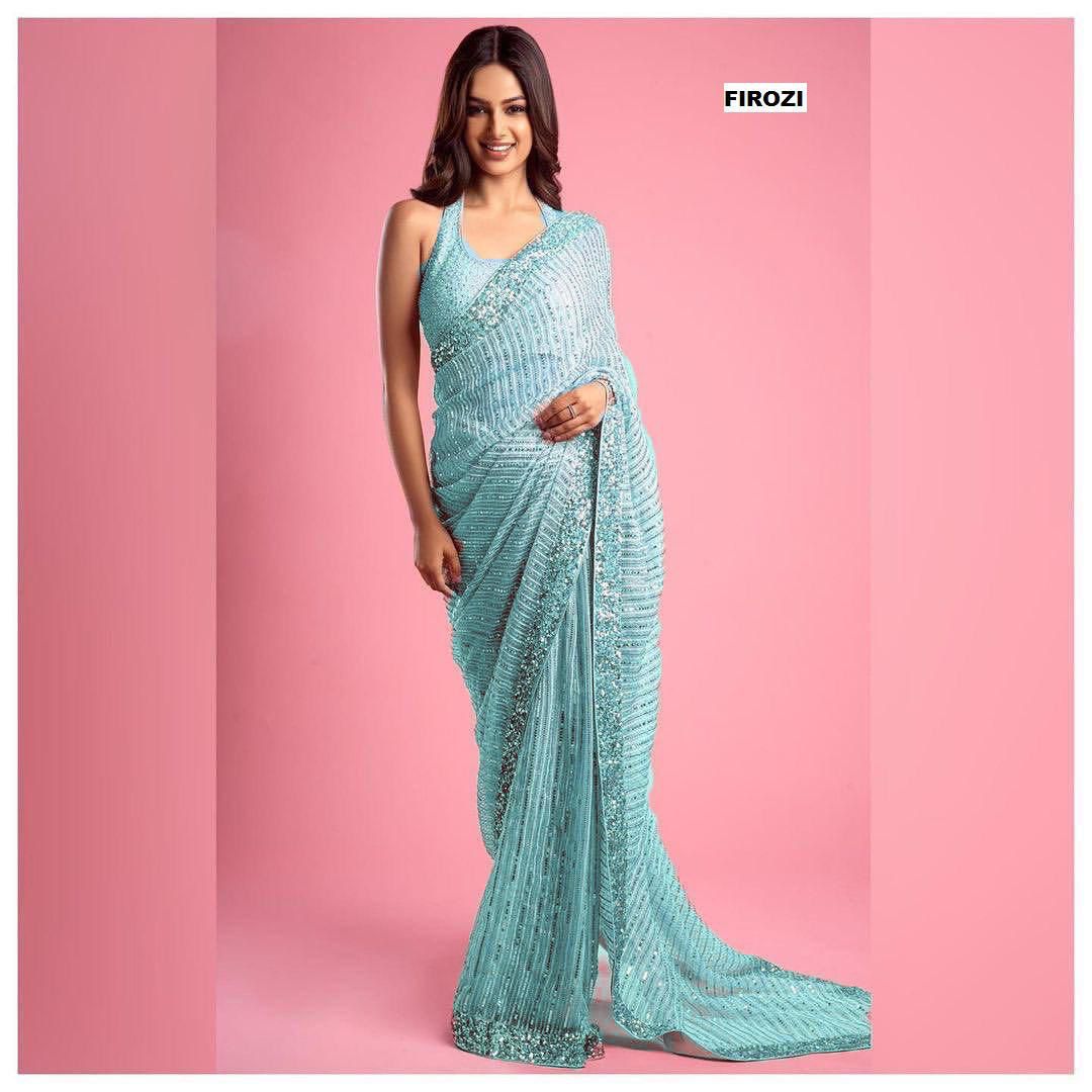 MISS UNIVERSE Georgette Saree Adorned with Exquisite Sequin Embellishments