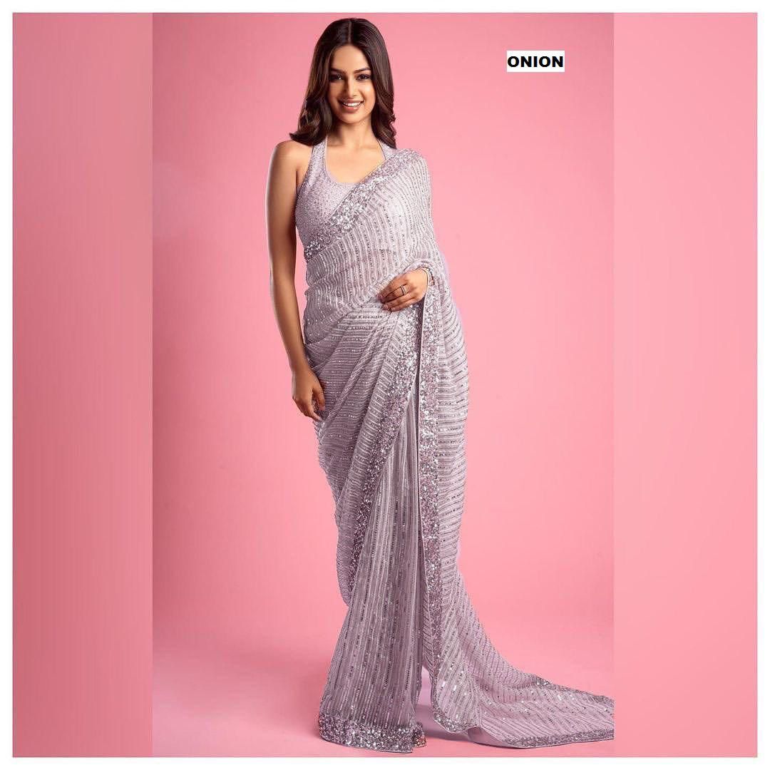 MISS UNIVERSE Georgette Saree Adorned with Exquisite Sequin Embellishments