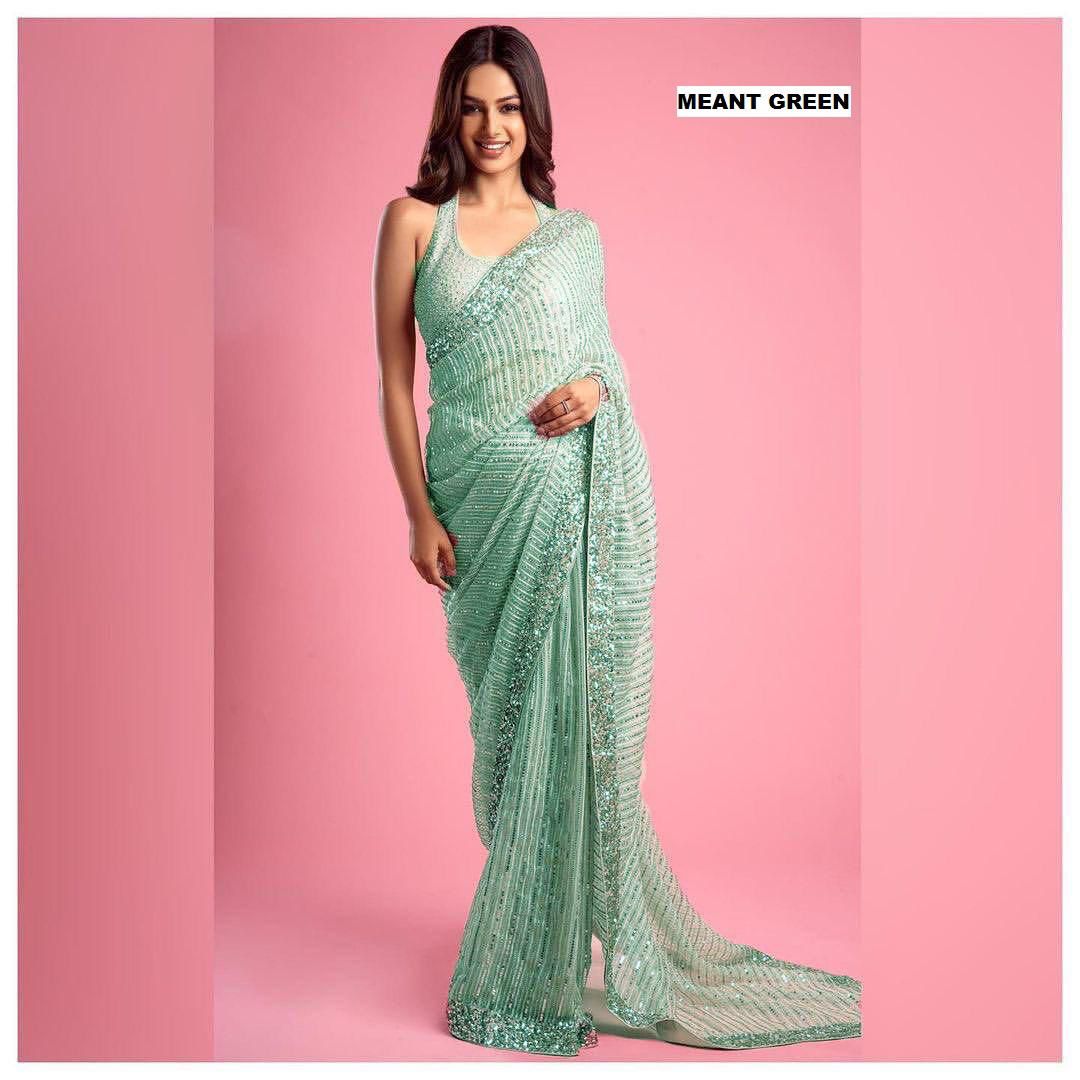 MISS UNIVERSE Georgette Saree Adorned with Exquisite Sequin Embellishments