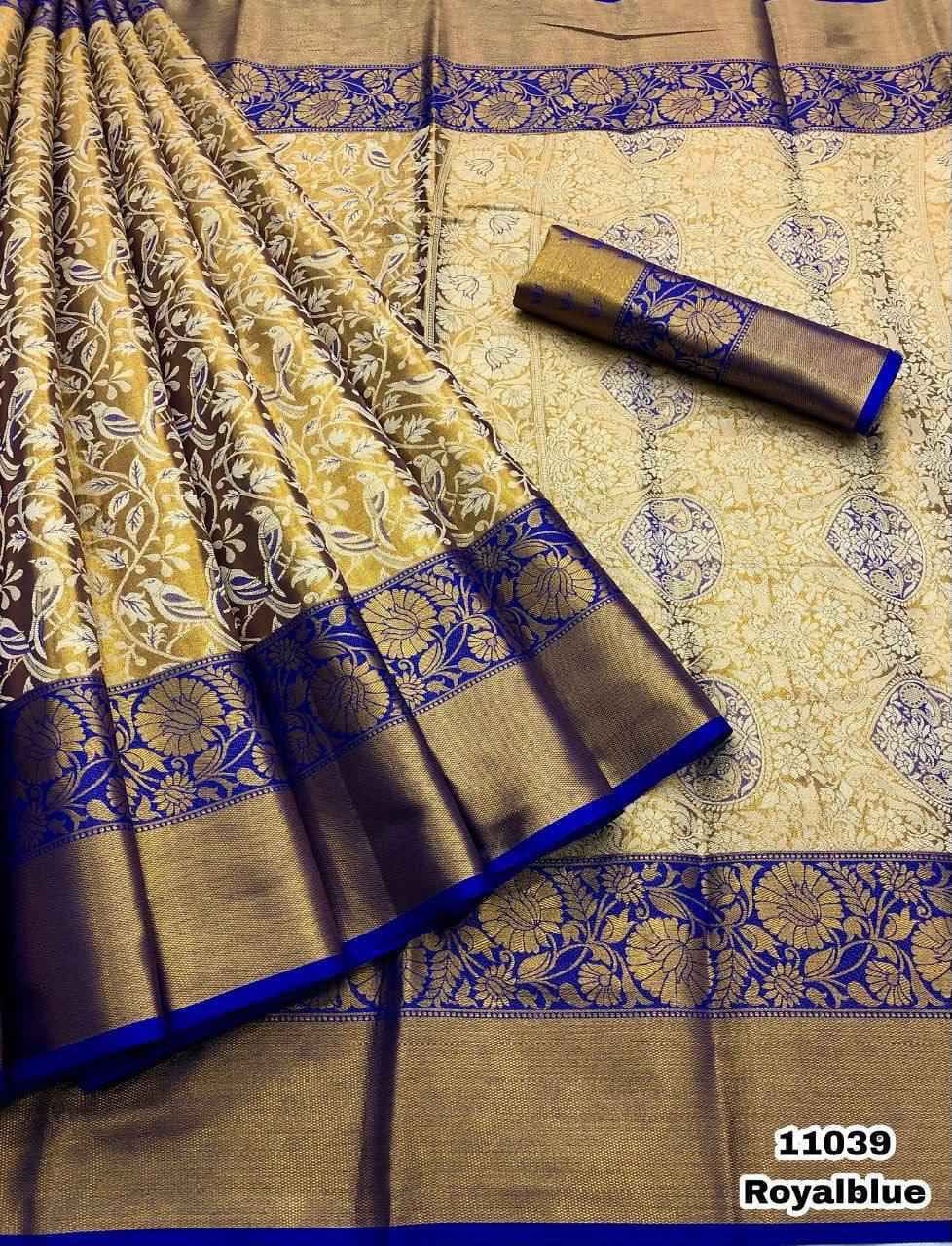 Semi Bridal Silk Saree with Kanjivaram-Inspired Pattern and Elegant Long Borders