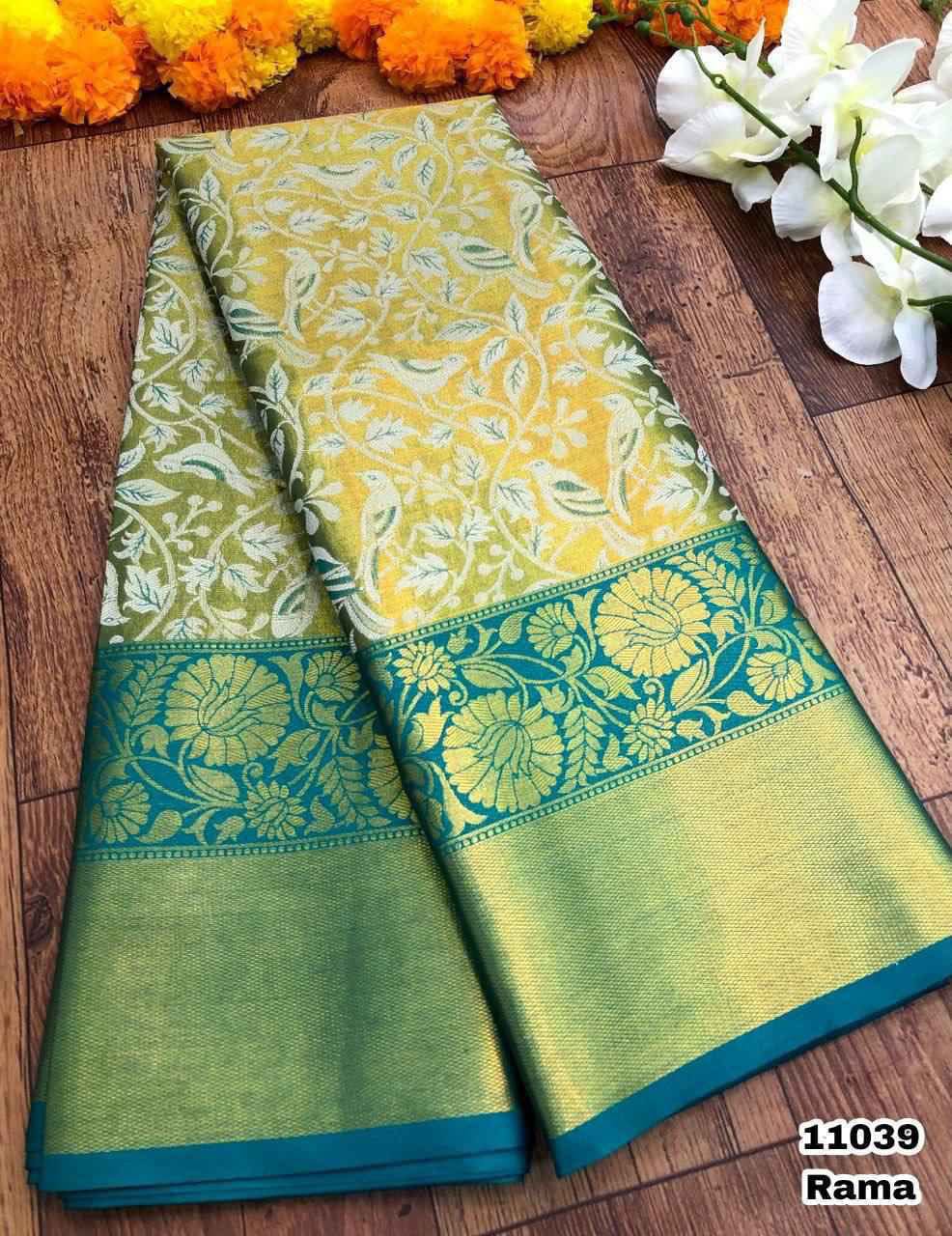 Semi Bridal Silk Saree with Kanjivaram-Inspired Pattern and Elegant Long Borders