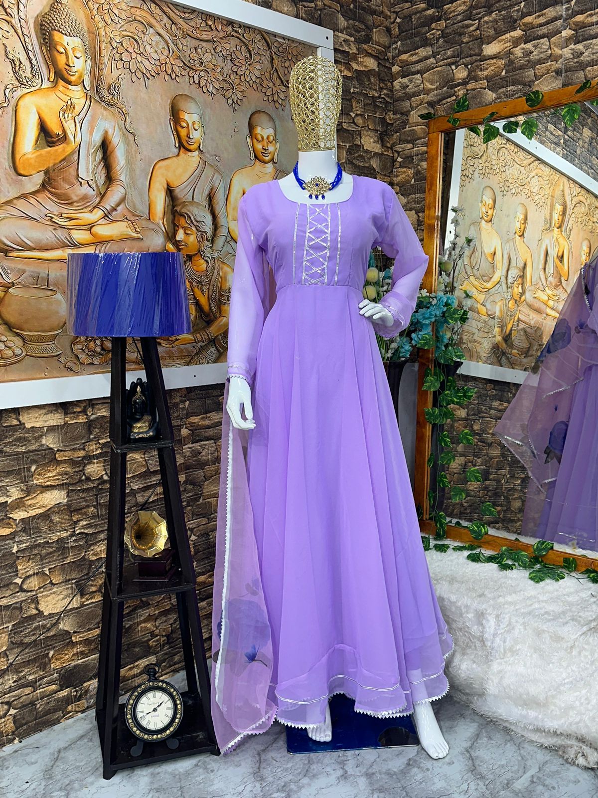 Lavender Georgette Anarkali Suit Set with Organza Dupatta