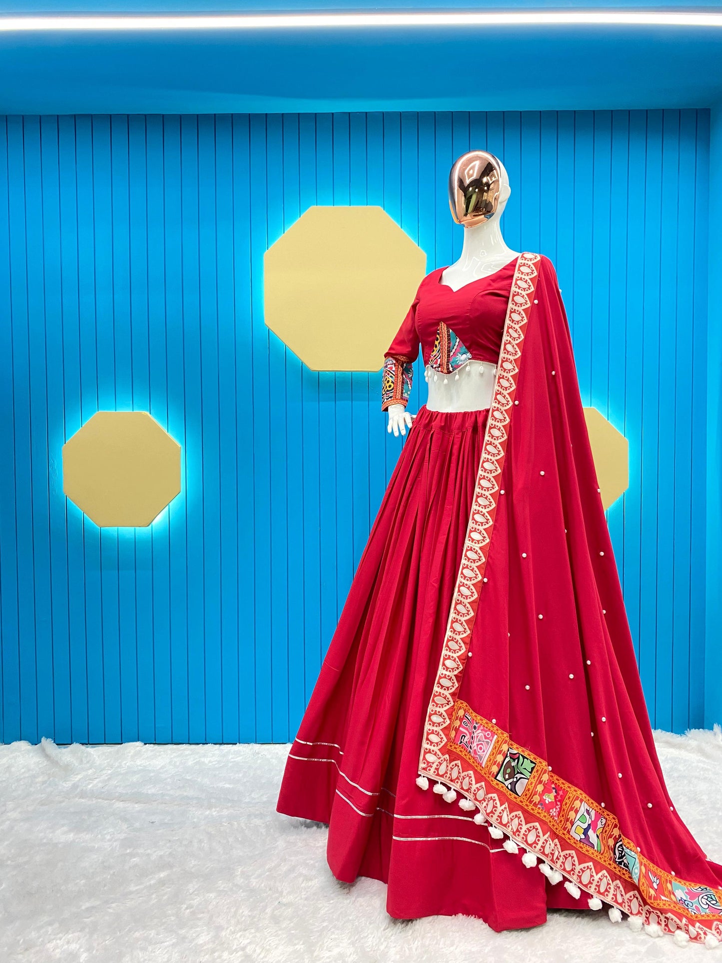 Red Navratri Lehenga Choli with Intricate Gota Work