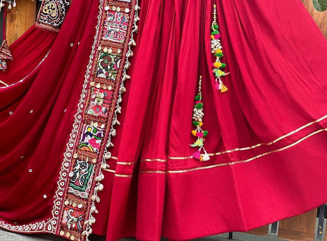 Red Navratri Lehenga Choli with Intricate Gota Work