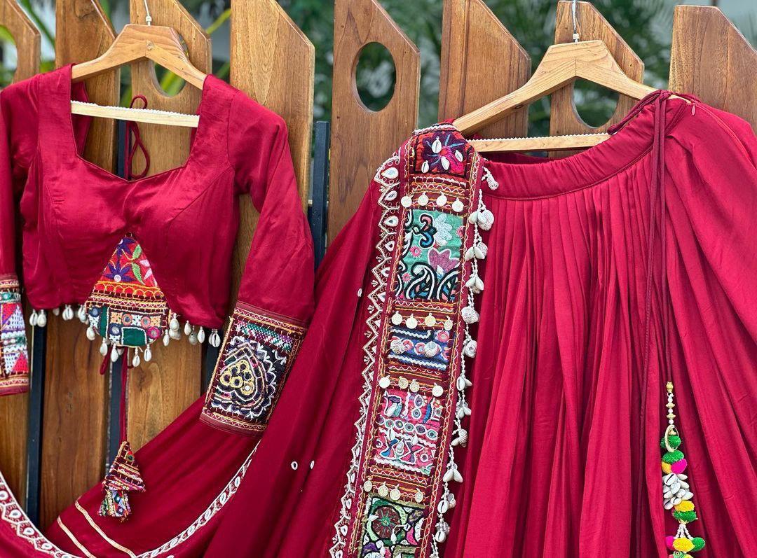 Red Navratri Lehenga Choli with Intricate Gota Work