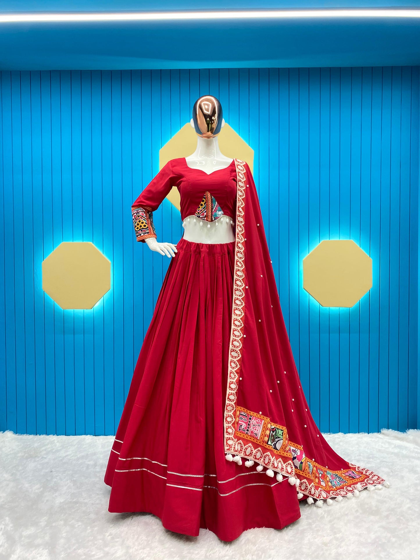 Red Navratri Lehenga Choli with Intricate Gota Work