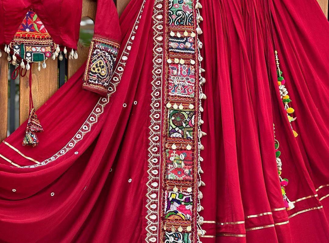 Red Navratri Lehenga Choli with Intricate Gota Work