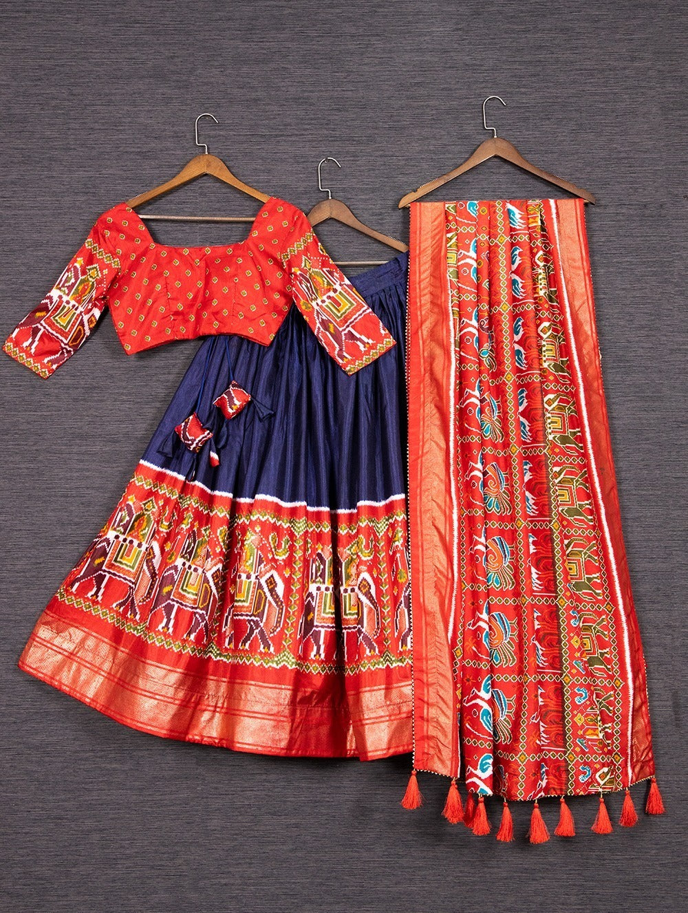 Traditional Silk Lehenga Choli with Patola Print and Foil Work Delight