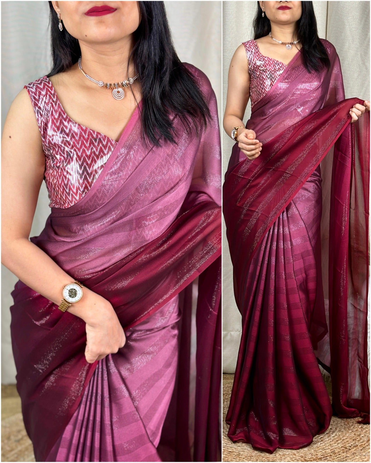 Radiate Elegance in Our Dark Padding Saree with Glittering Touch