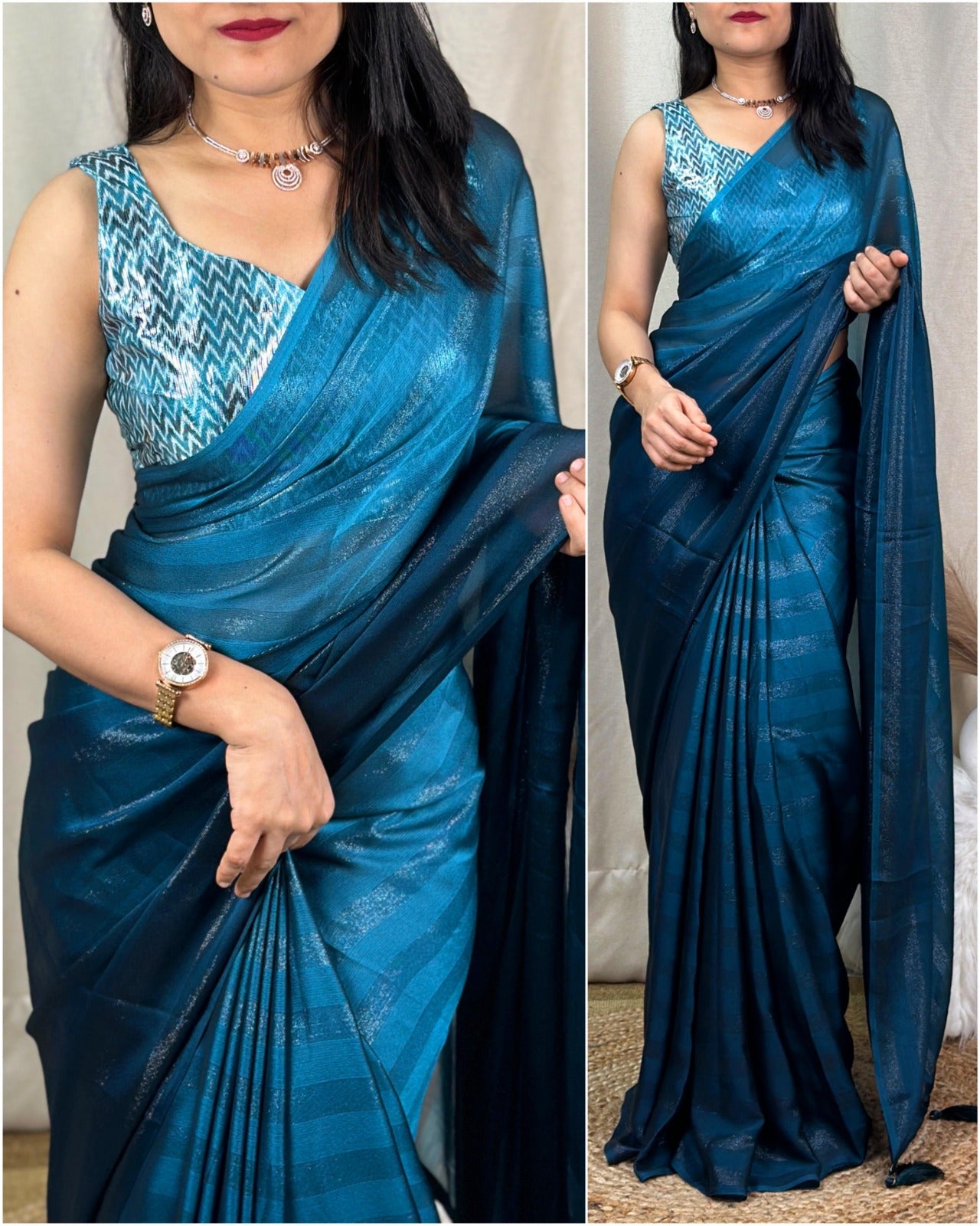 Radiate Elegance in Our Dark Padding Saree with Glittering Touch