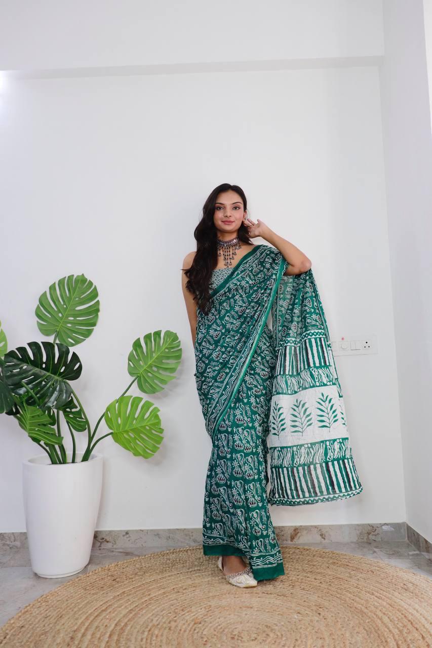 "Elegance Redefined: Pure Cotton Sarees - Jaipur Block Print"