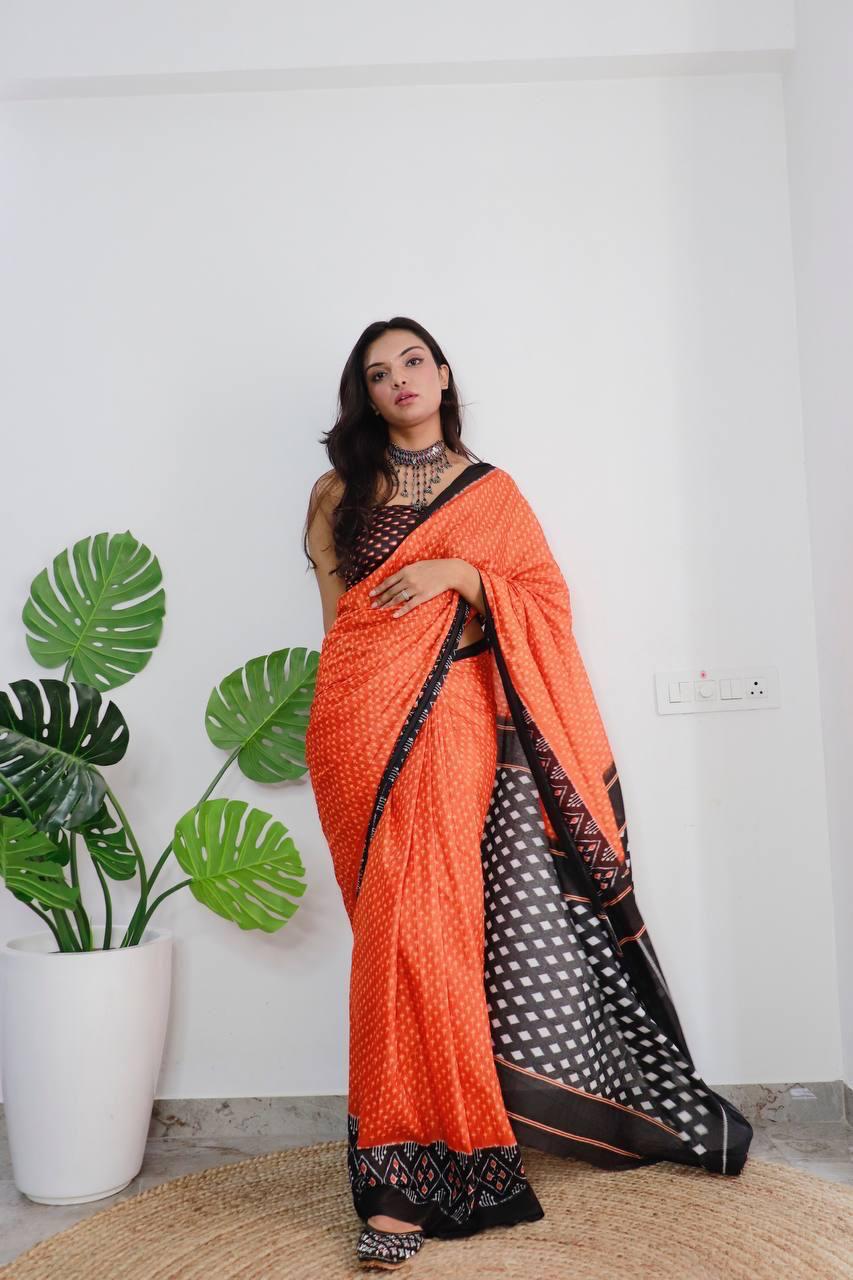 "Elegance Redefined: Pure Cotton Sarees - Jaipur Block Print"