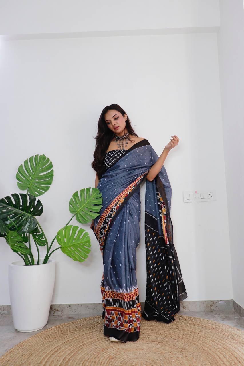 "Elegance Redefined: Pure Cotton Sarees - Jaipur Block Print"