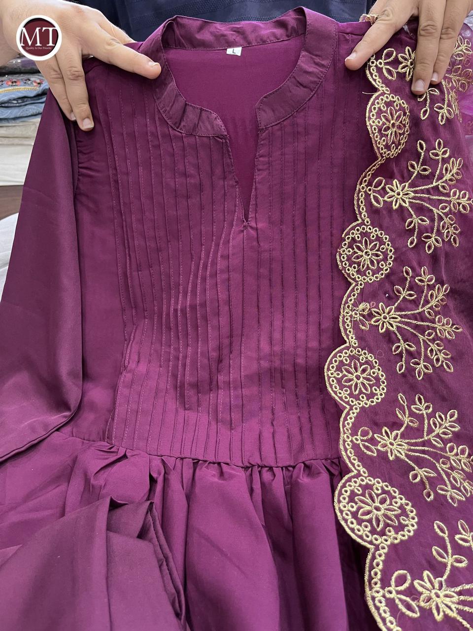 "Stunning Pure Cotton Silk Kurti-Pant Set with Embroidered Orgenza Dupatta