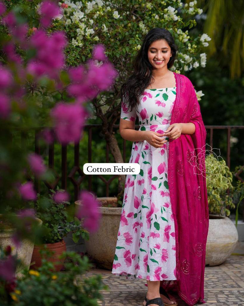 🌸 Introducing Our Exclusive Cotton Print Maxi Gown with Embroidery Dupatta! 🌸