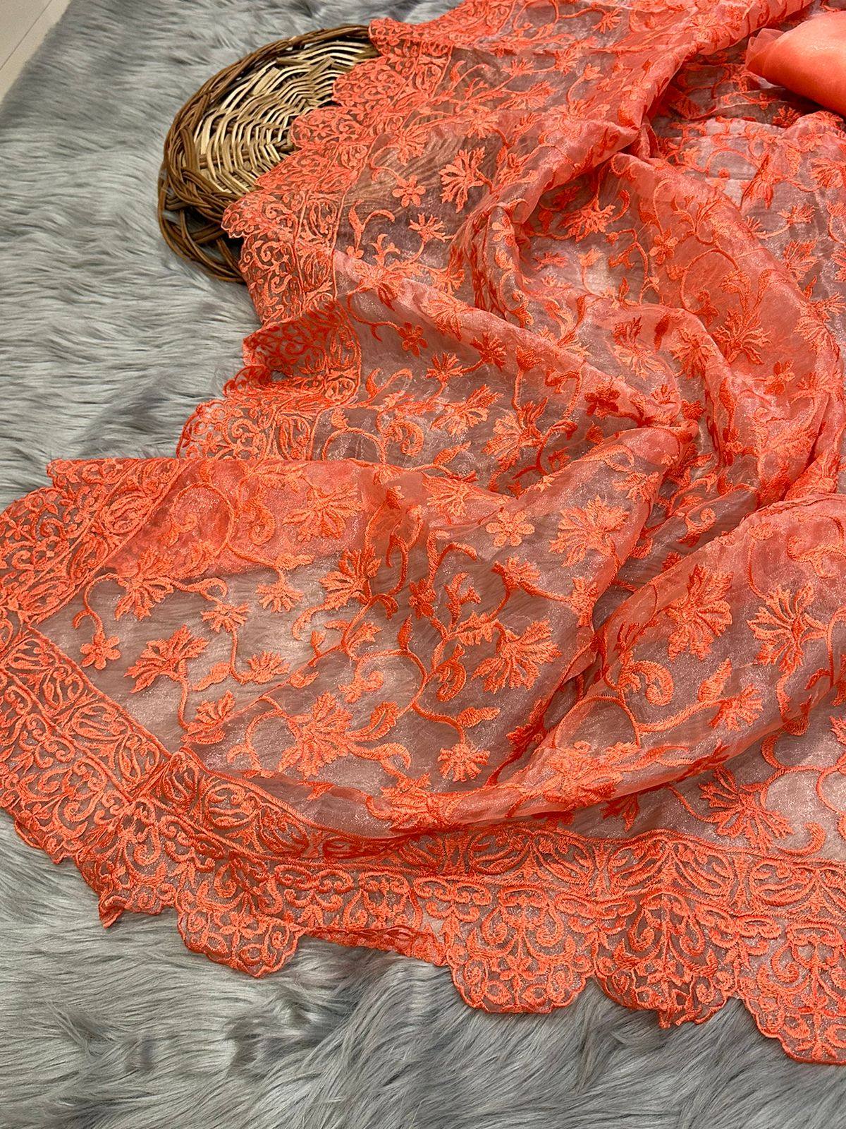 Pure Organza Silk Saree with Stunning Embroidery!